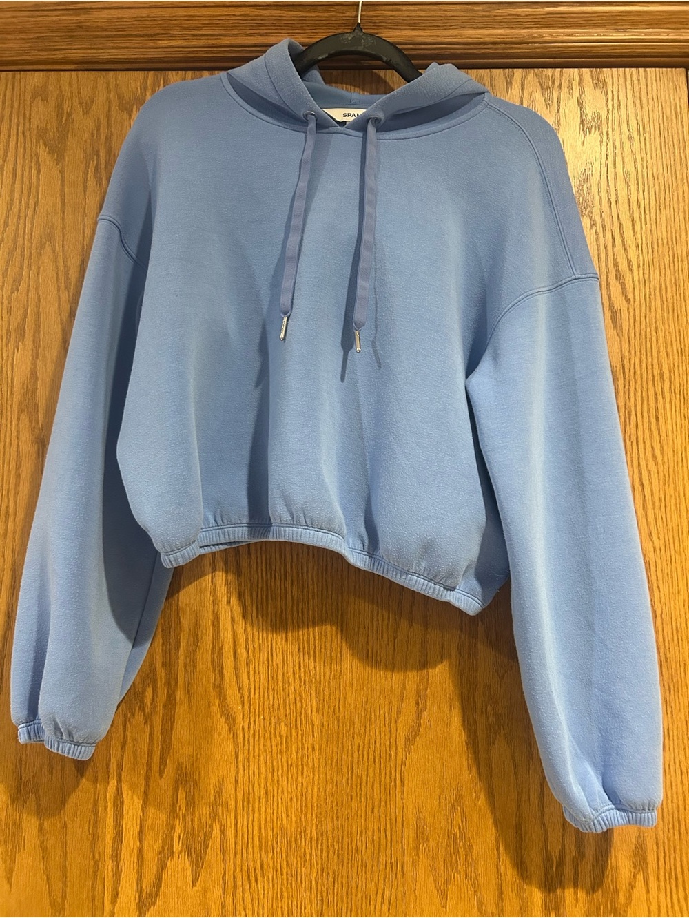 SPANX Light Blue Cropped Hoodie Sweatshirt